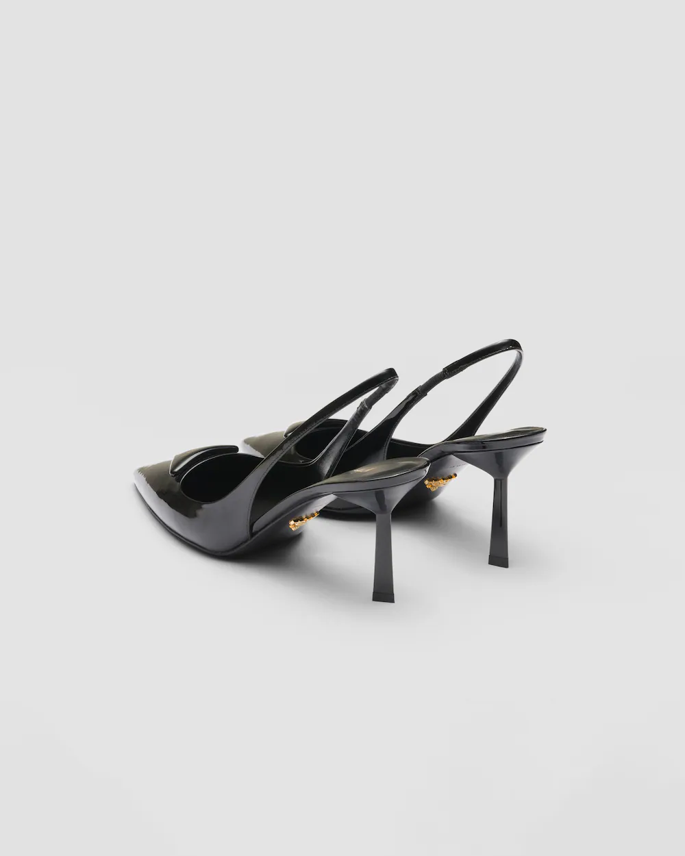 Prada Classic Slingback 75 Mm Black Patent Leathe Pointed Toe Pump Heels 1I901M_JHR_F0002_F_A075