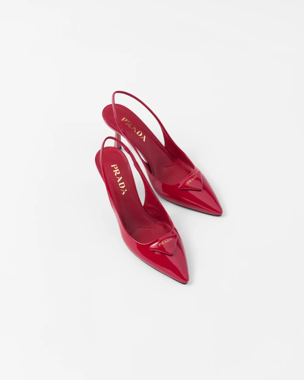 Prada Classic Slingback 75 Mm Red Patent Leathe Pointed Toe Pump Heels 1I901M_JHR_F0E06_F_A075
