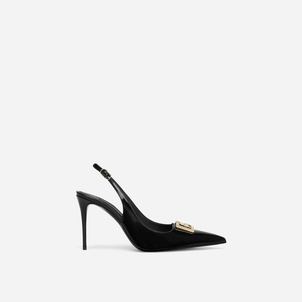 Dolce&Gabbana Lollo Slingback 90 Mm Black Polished Bullhide Leather Pump Heels CG0680A1037