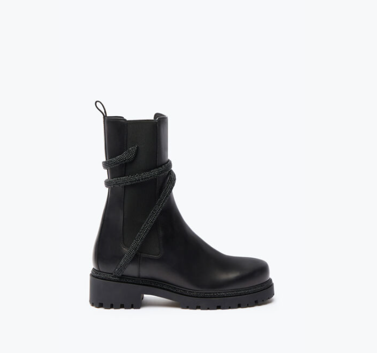 Rene Caovilla Cleo Rhinestones Black Leather Booties C11059-025-0001V050