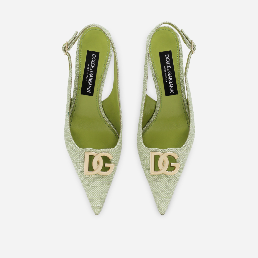 डोल्से&amp;गब्बाना लोलो स्लिंगबैक 60 मिमी ग्रीन राफिया पंप हील्स CG0710AR344