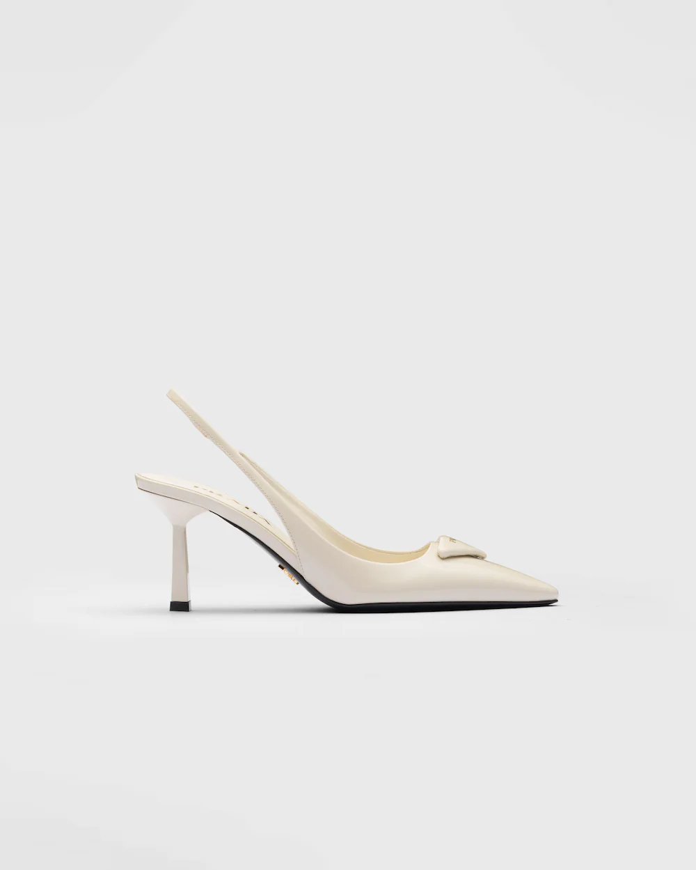 Prada Classic Slingback 75 Mm White Patent Leathe Pointed Toe Pump Heels 1I901M_JHR_F0304_F_A075