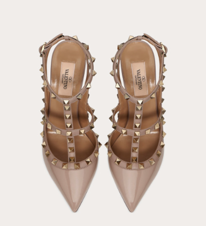 Valentino Rockstud Classic 100 Mm Nude Patent Leather Pointed Toe Pump Heels WS0393VNWP45