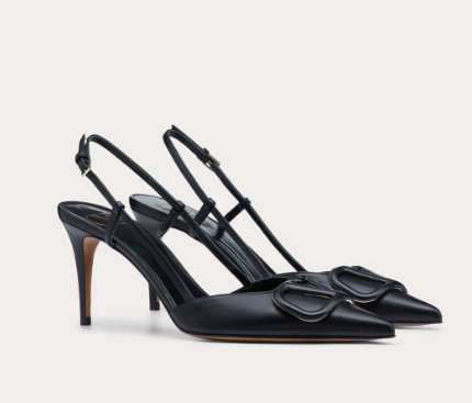 Valentino Vlogo Signature 80 Mm Black Bullhide Leather Pointed Toe Pump Heels WS0R01MZF0NO