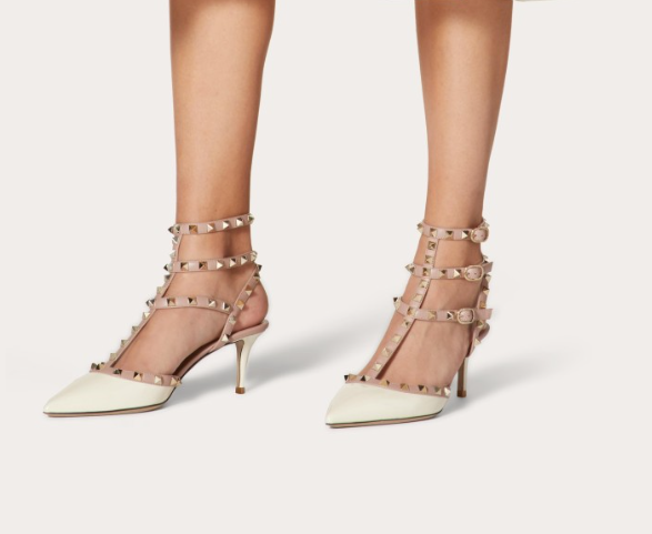 Valentino Rockstud Classic 65 Mm White Leather Pointed Toe Pump Heels WS0375VNWL62