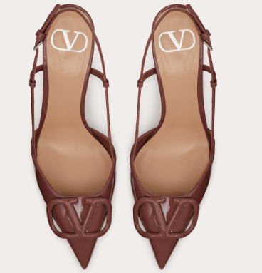 Valentino Vlogo Signature 80 Mm Brown Patent Leather Pointed Toe Pump Heels WS0R01TMKB17