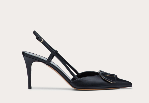 Valentino Vlogo Signature 80 Mm Black Bullhide Leather Pointed Toe Pump Heels WS0R01MZF0NO