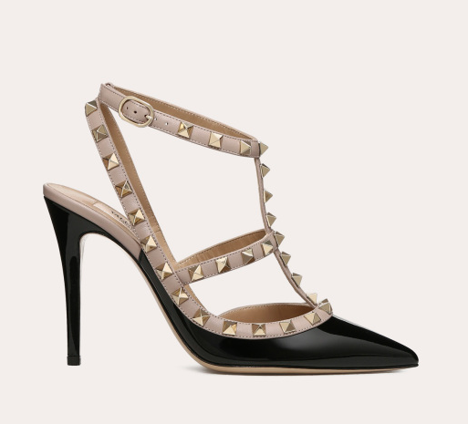Valentino Rockstud Classic 100 Mm Black Patent Leather Pointed Toe Pump Heels WS0393VNWN91