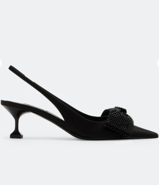 Miu Miu The Icons Bow 55 Mm Black Satin Pointed Toe Pump Heels 5I811D055ZIZF0002F