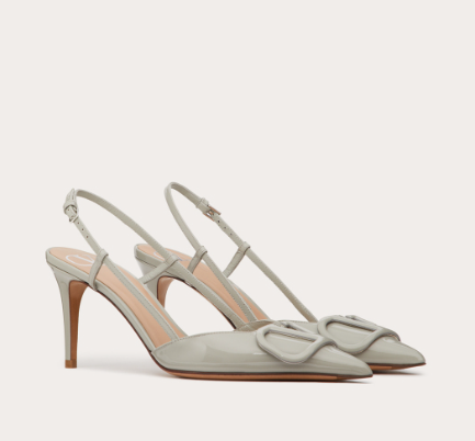 Valentino Vlogo Signature 80 Mm Grey Patent Leather Pointed Toe Pump Heels WS0R01TMKML8