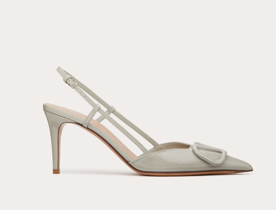 Valentino Vlogo Signature 80 Mm Grey Patent Leather Pointed Toe Pump Heels WS0R01TMKML8