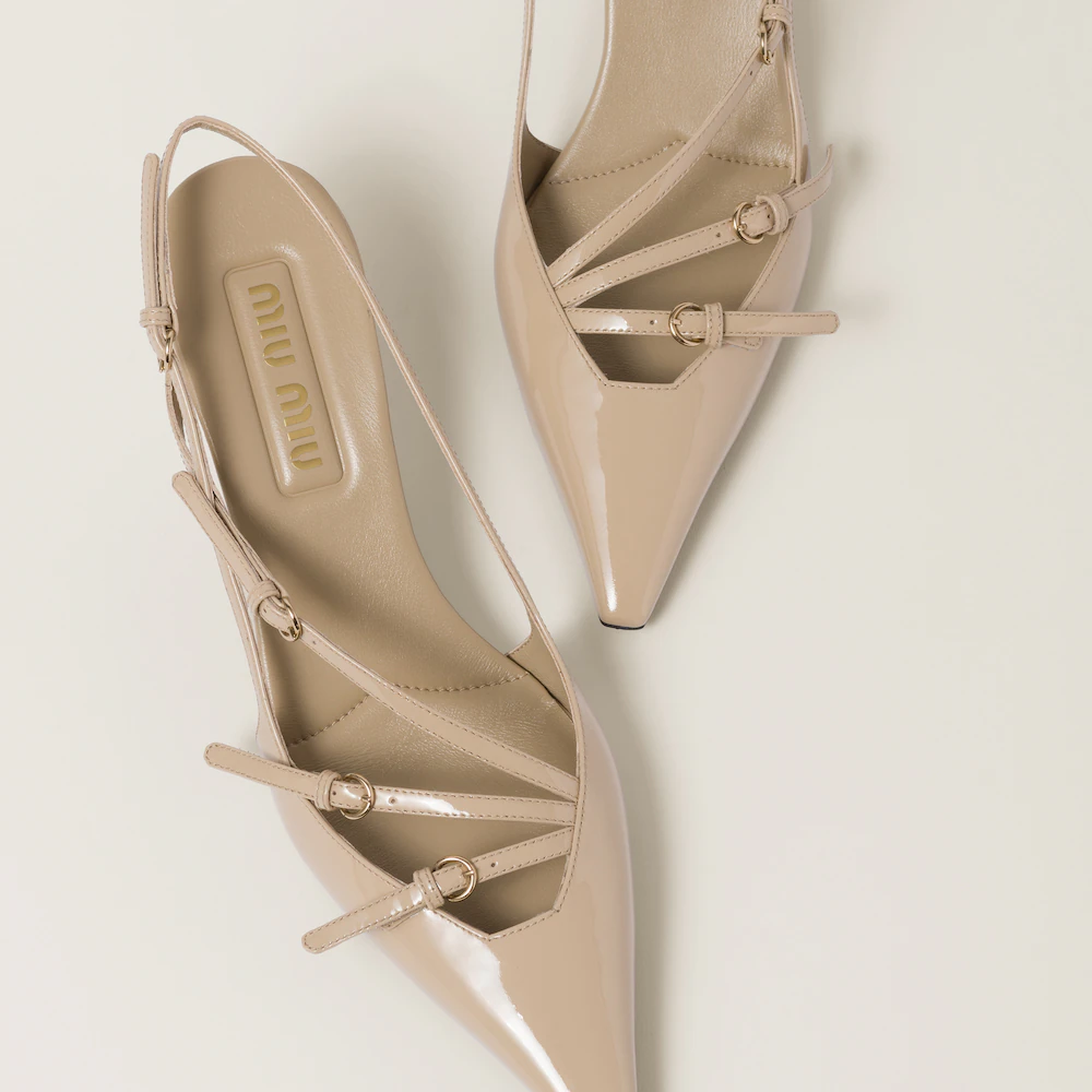 حذاء Miu Miu The Icons فردي بكعب 55 ملم من الجلد الأصفر اللامع 5I013E_069_F0036_F_M055