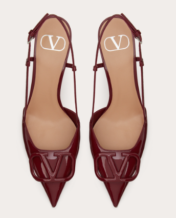 Valentino Vlogo Signature 80 Mm Burgundy Patent Leather Pointed Toe Pump Heels WS0R01TMKK9P