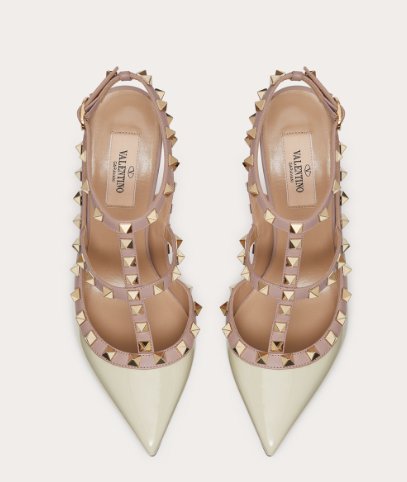 Valentino Rockstud Classic 100 Mm White Patent Leather Pointed Toe Pump Heels WS0393VNWL62