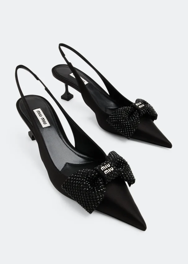 Miu Miu The Icons Bow 55 Mm Black Satin Pointed Toe Pump Heels 5I811D055ZIZF0002F
