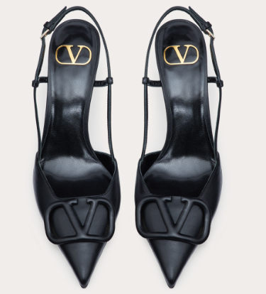 Valentino Vlogo Signature 80 Mm Black Bullhide Leather Pointed Toe Pump Heels WS0R01MZF0NO