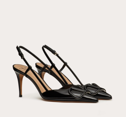 Valentino Vlogo Signature 80 Mm Black Patent Leather Pointed Toe Pump Heels WS0R01TMK0NO