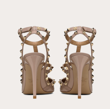 Valentino Rockstud Classic 100 Mm Nude Patent Leather Pointed Toe Pump Heels WS0393VNWP45