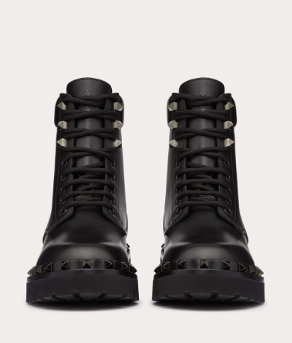Valentino Rockstud Military Style Black Leather Booties WS0HW8JUR0NO