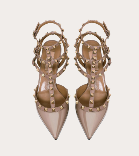 Valentino Rockstud Classic 65 Mm Nude Leather Pointed Toe Pump Heels WS0375VNWP45