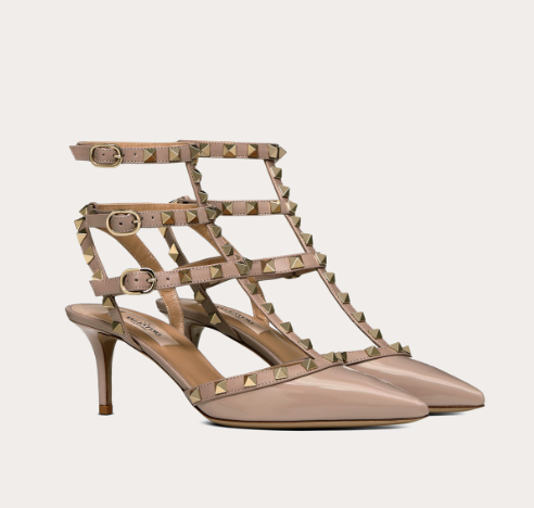 Valentino Rockstud Classic 65 Mm Nude Leather Pointed Toe Pump Heels WS0375VNWP45