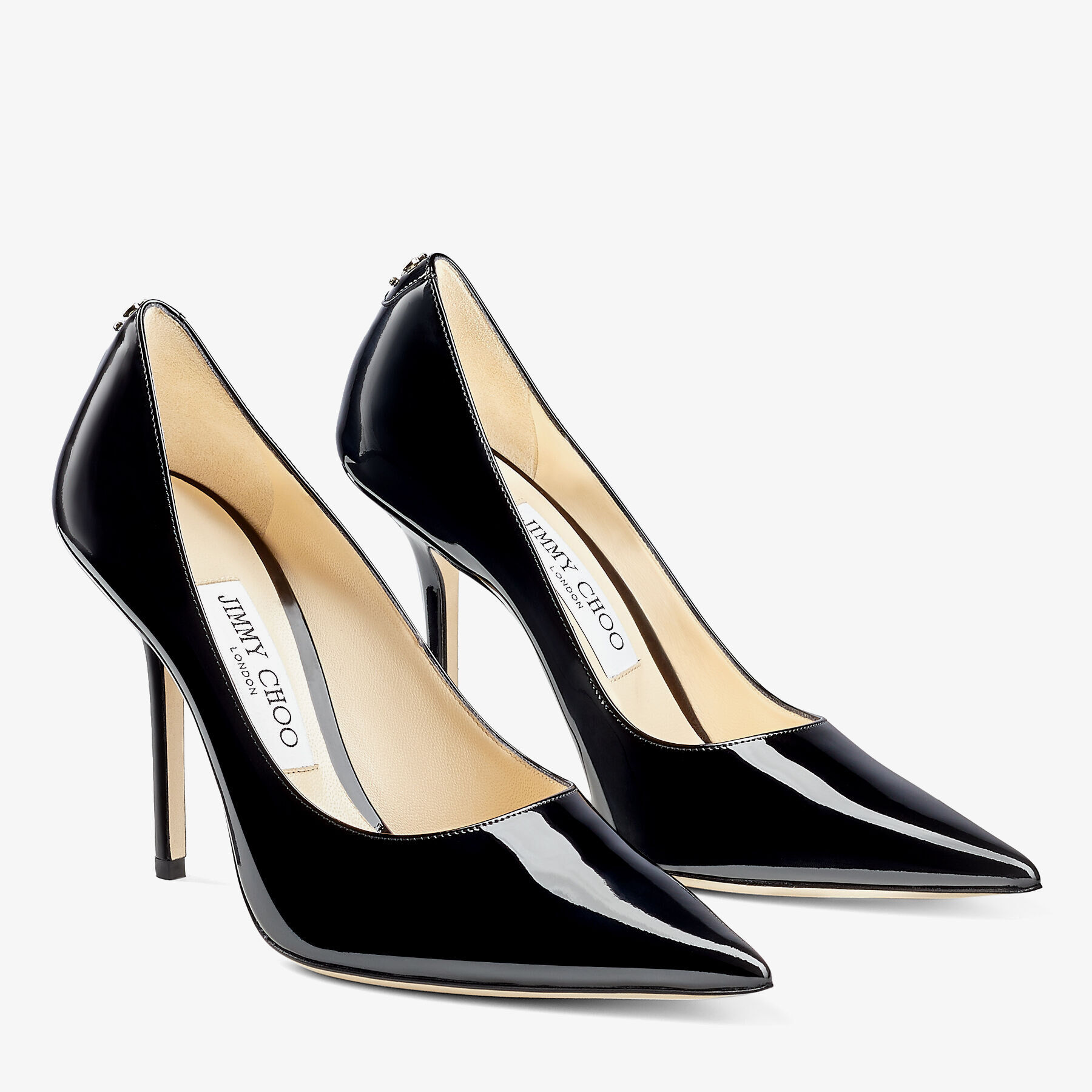 Jimmy Choo Love Classic 100 Mm Black Patent Leather Pointed Toe Pump Heels  LOVE100PWJ