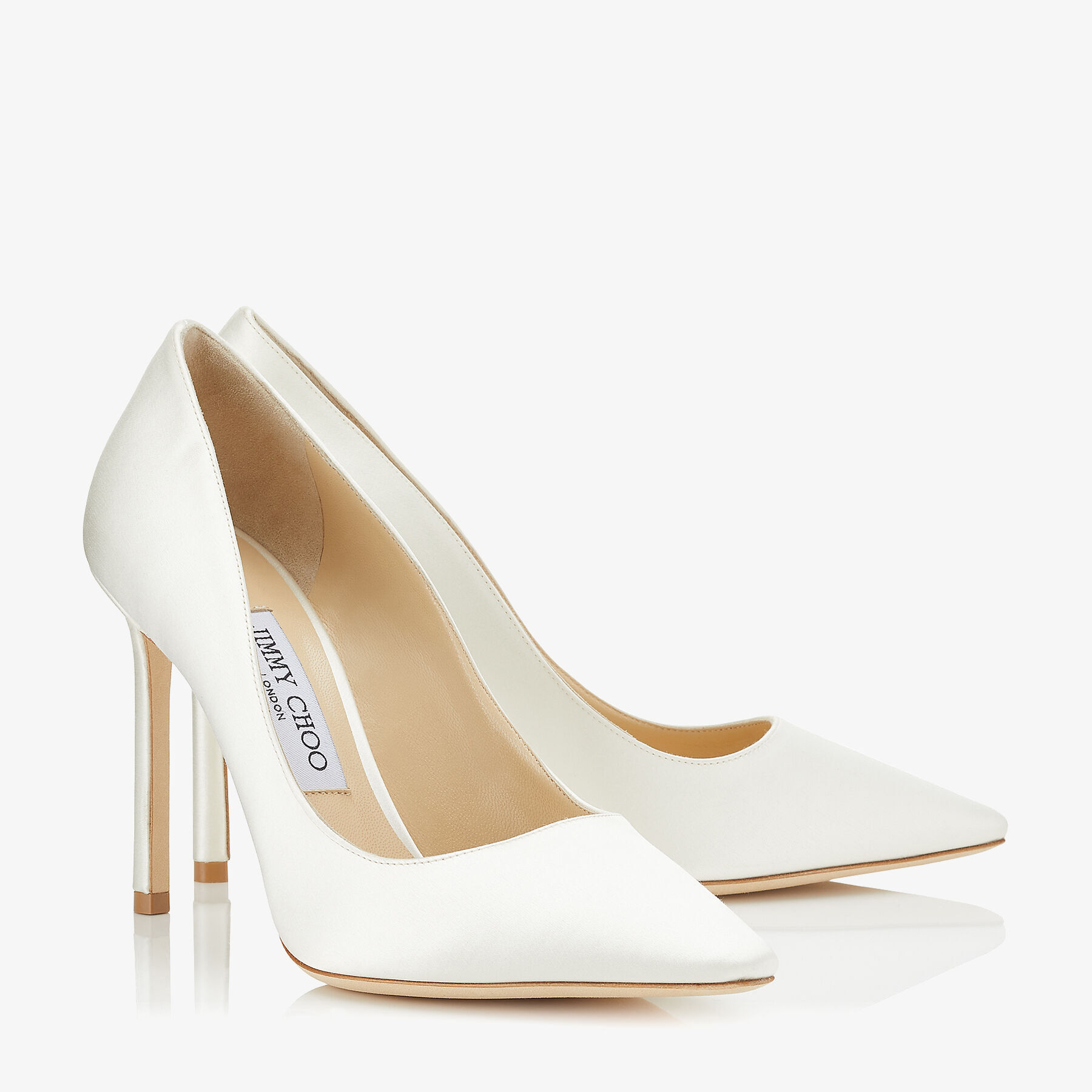 Jimmy Choo Romy Classic 100 Mm White Satin Pointed Toe Pump Heels ROMY100SAT