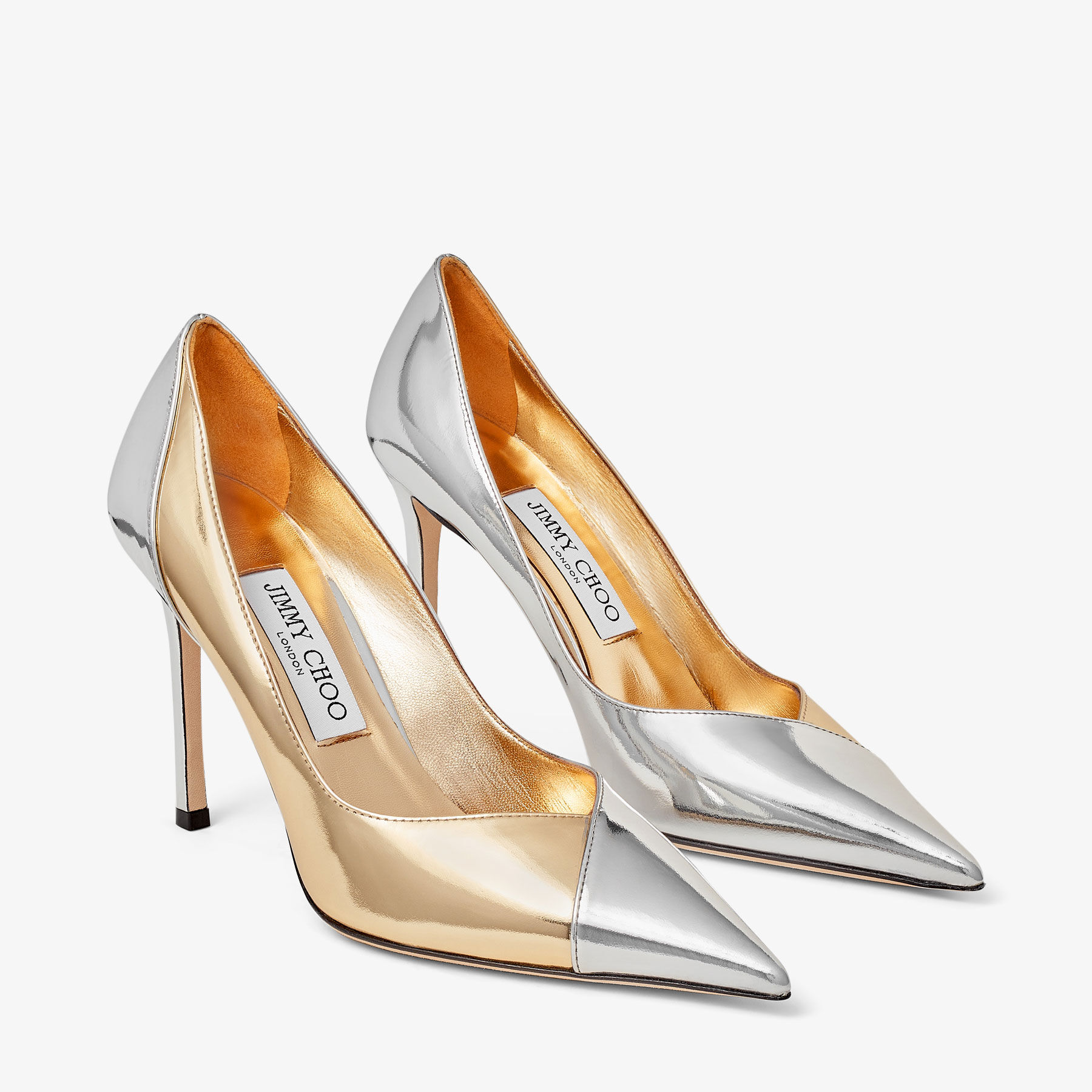 Jimmy Choo Cass Classic 95 Mm Gold And Silver Liquid Metal Leather Pointed Toe Pump Heels CASS95QXA
