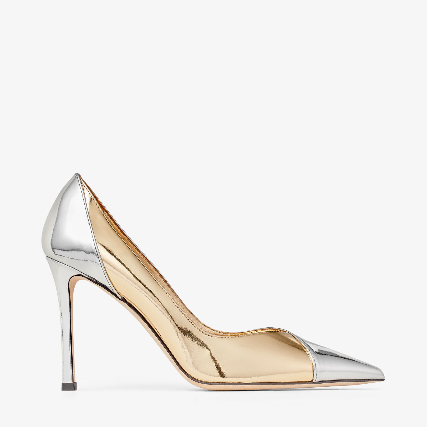 Jimmy Choo Cass Classic 95 Mm Gold And Silver Liquid Metal Leather Pointed Toe Pump Heels CASS95QXA